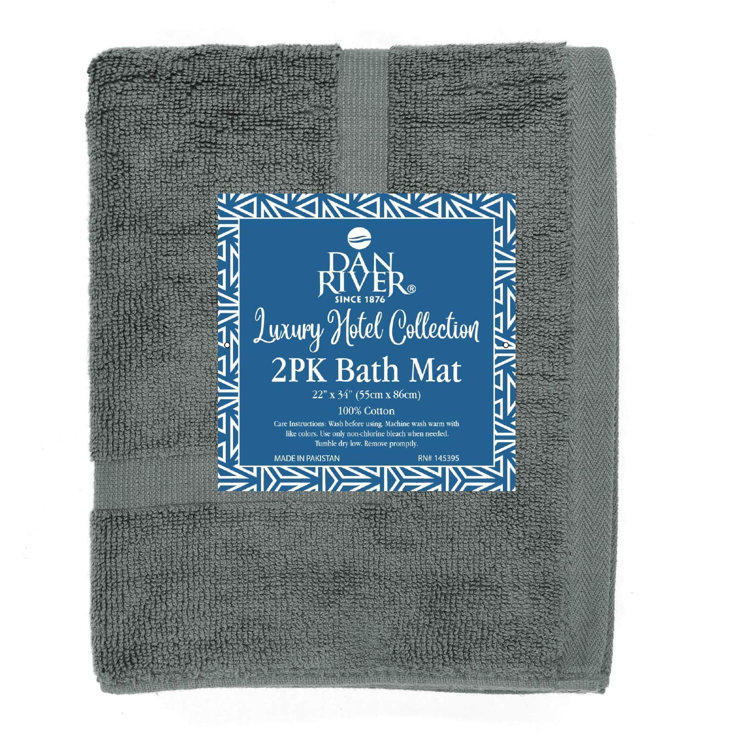 Dan River Gray Bath Mat Classic Set 2 piece 21x34 in Soft Quick Drying Cotton Bathroom Rugs