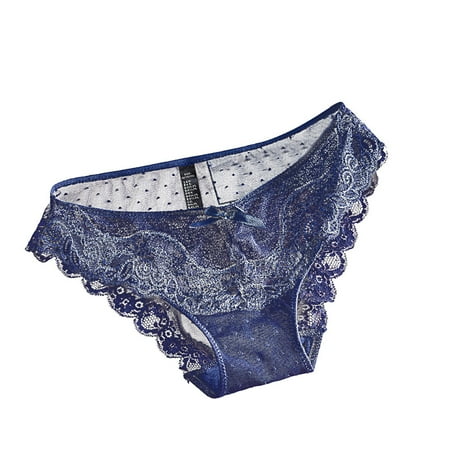 

Tangnade Ladies casual underwear bra Women Lace Flowers Low Waist Underpants Transparent Breathable Underpants Blue XL