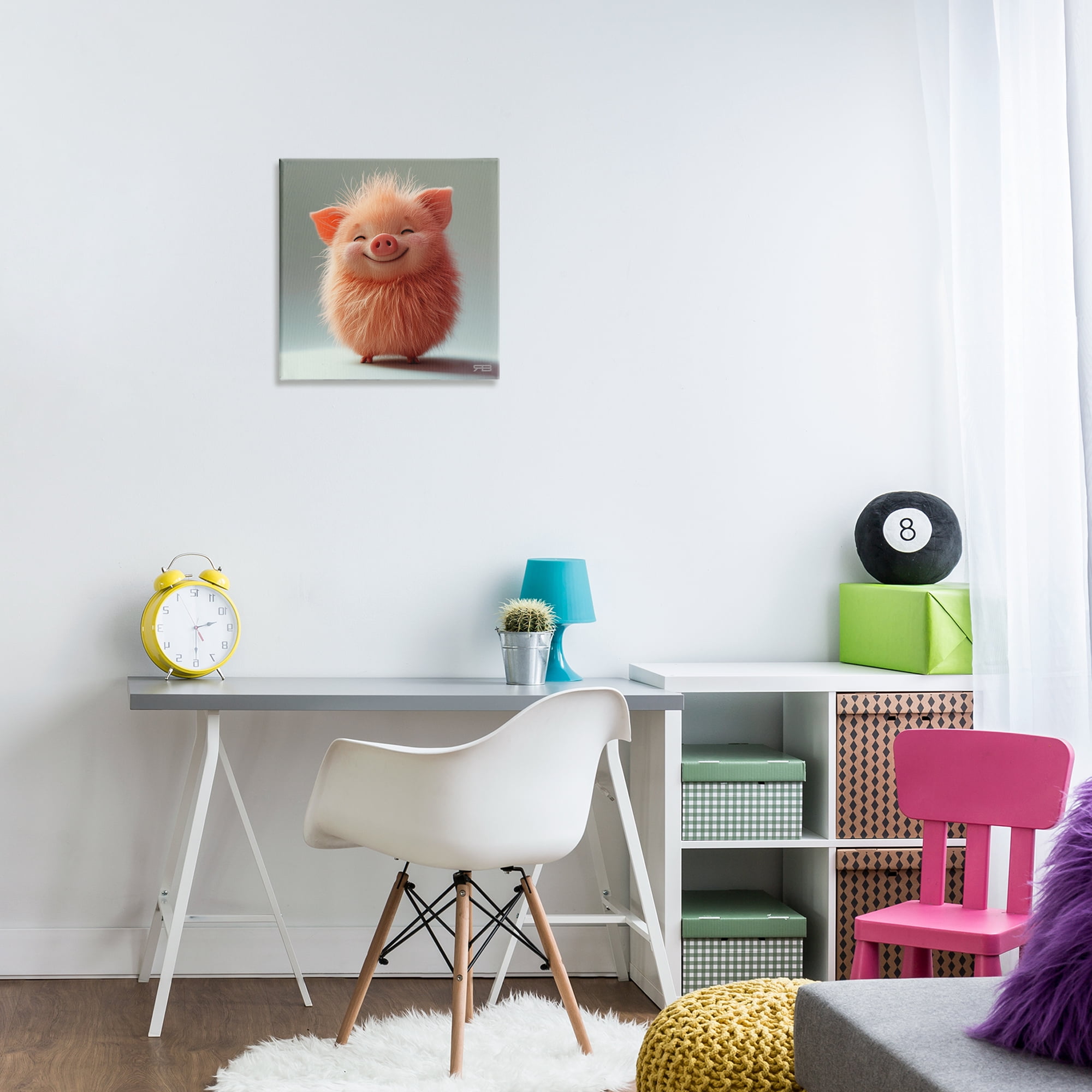 Stupell Industries Smiling Fluffy Piglet Animals Painting Wrapped Canvas Art Print Wall Art, 17 x 17