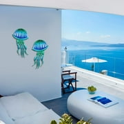 Liffy 2 Pack Metal Jellyfish Wall Decor-Blue Jellyfish Ocean Wall Art for Bedroom,Bathroom,Kitchen 7.8 x 15 inches