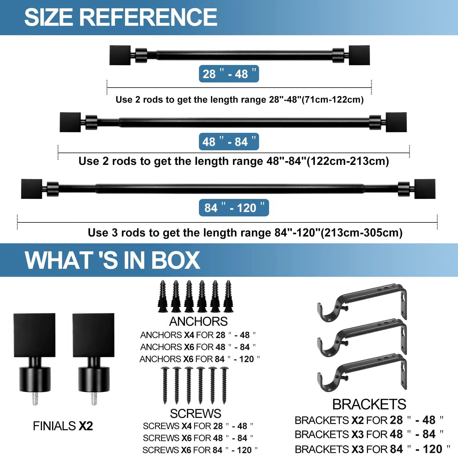 Urbanest 1" Wright Adjustable Curtain Rod, 28"-48", Black