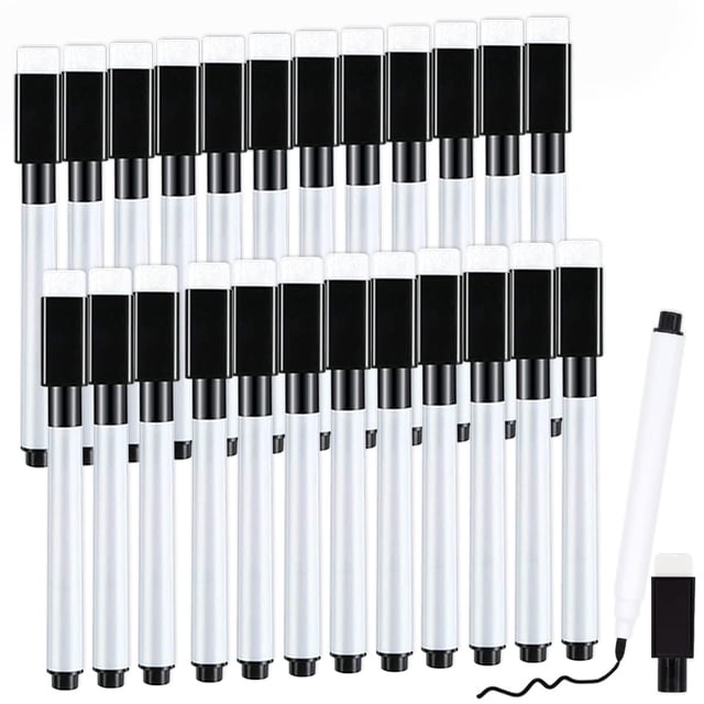 RETON 25 Pcs Magnetic Dry Wipe White Board Markers Pens, Dry Erase Marker with Eraser Cap, 4.4 in Mini Markers with Fine Tip for Classroom, Office, Hospital, Home and Factory (25 Pcs, Black)