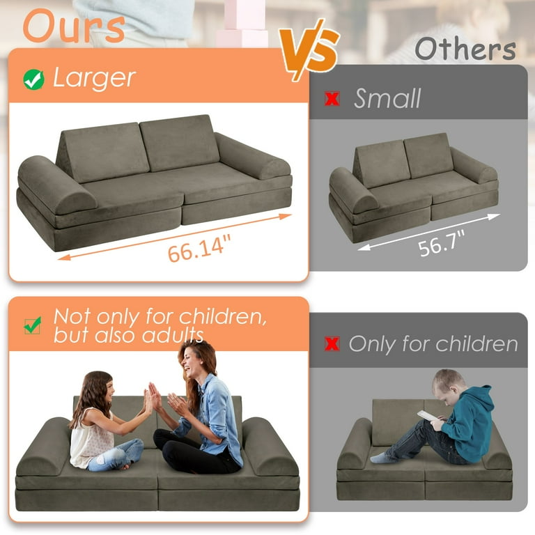 Tolead Play Couch for Kids Imaginative Furniture 6 pcs Kids Couch Modular Sectional Sofa Playhouse Play Set for Toddlers Babies Girls and Boys