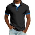 thumbnail image 2 of Yifymode Men's Spread Collar Short Sleeve Polo Shirt, Contrast Trim Soft Knit Lightweight Casual Top Black L, 2 of 4