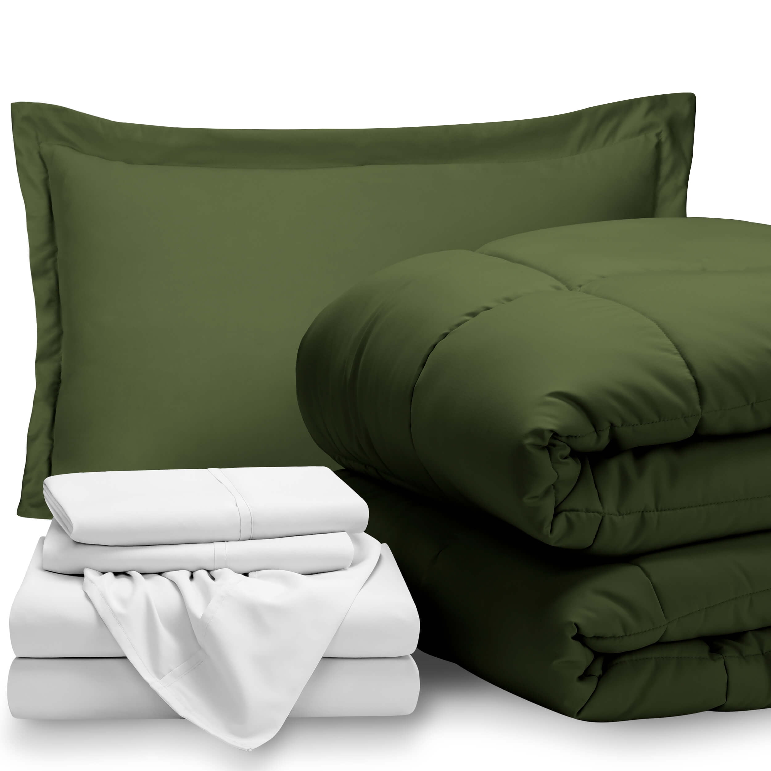 5Piece BedInABag Twin Set Green, Sheet Set White