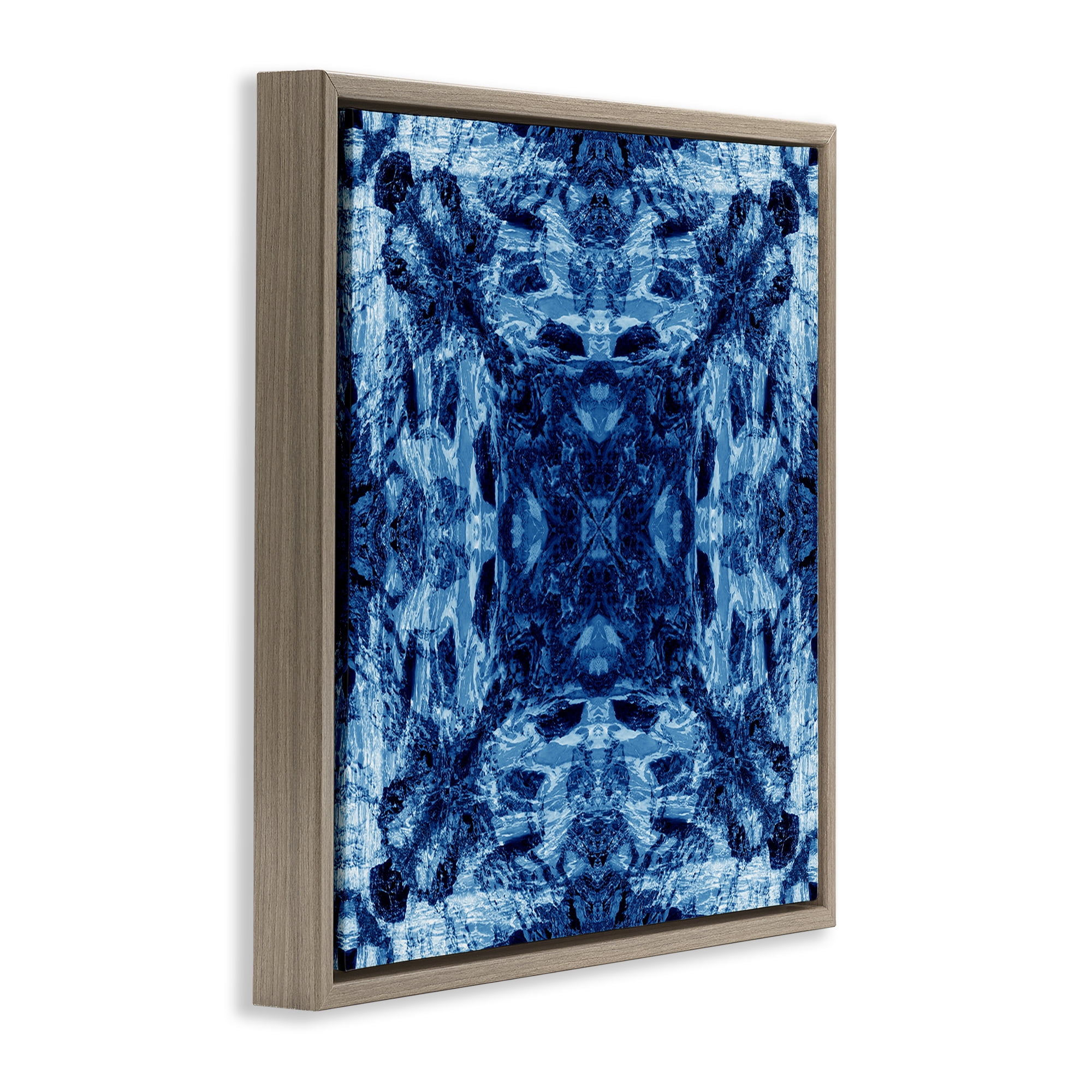 Stupell Industries Blue Tie Dye Symmetry Abstract Painting Brown Floater Framed Canvas Art Print Wall Art, 18 x 18