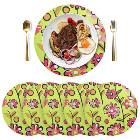 

Round Placemats Plate Mats 15 Inch Non-Slip Heat Resistant Washable PVC Set Table Decoration for Kitchen Dining Floral Orint in Bold
