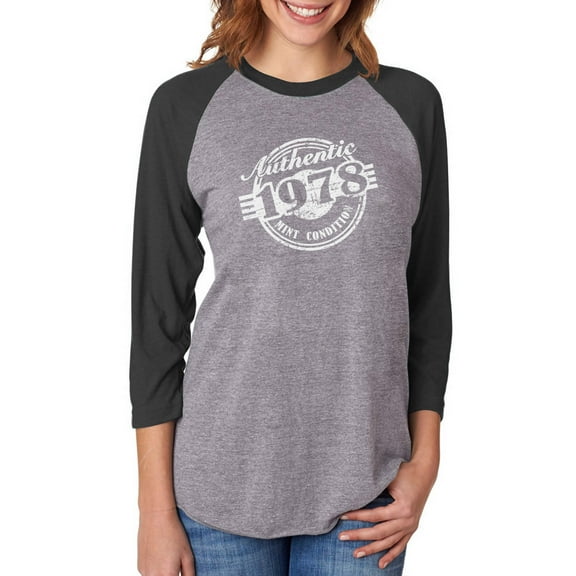 40th Birthday Gift 1978 Mint Condition 3/4 Women Sleeve Baseball Jersey Shirt Small black/gray