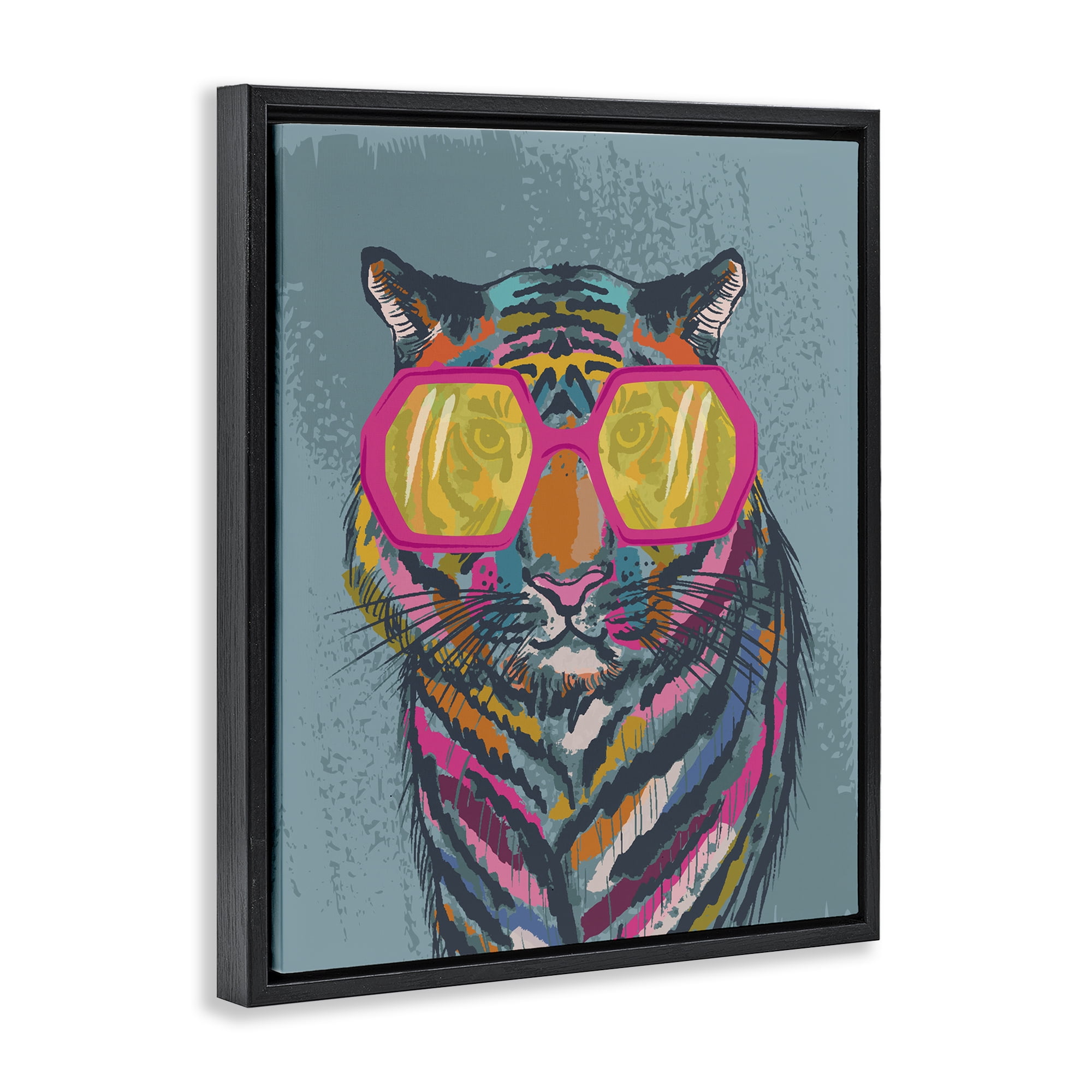 Stupell Industries Bright Fashion Tiger Animals Painting Black Floater Framed Canvas Art Print Wall Art, 17 x 21