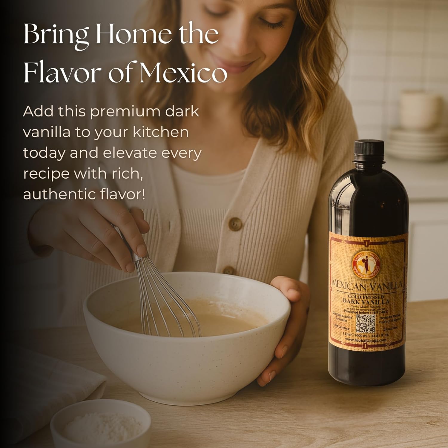 Pure Dark Mexican Vanilla Extract Gluten Free Vanilla for Baking Cakes, Cookies, Desserts, Coffee & Beverages Natural, Bold Flavour 33.81 fl oz bottle