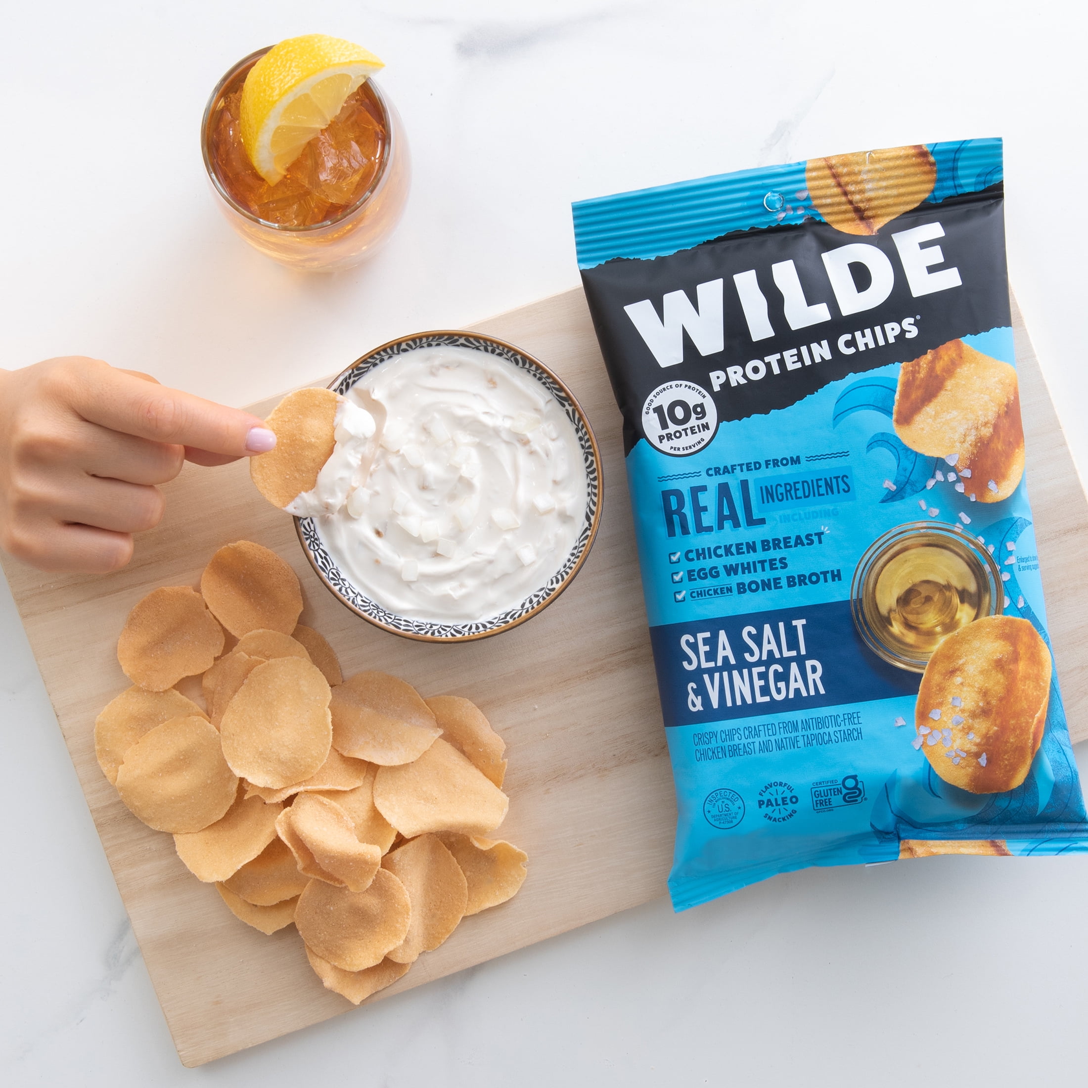 (2 pack) WILDE Protein Chips Sea Salt & Vinegar, Thin Crispy High Protein, Keto Low Carb Snack, 4.0 Oz