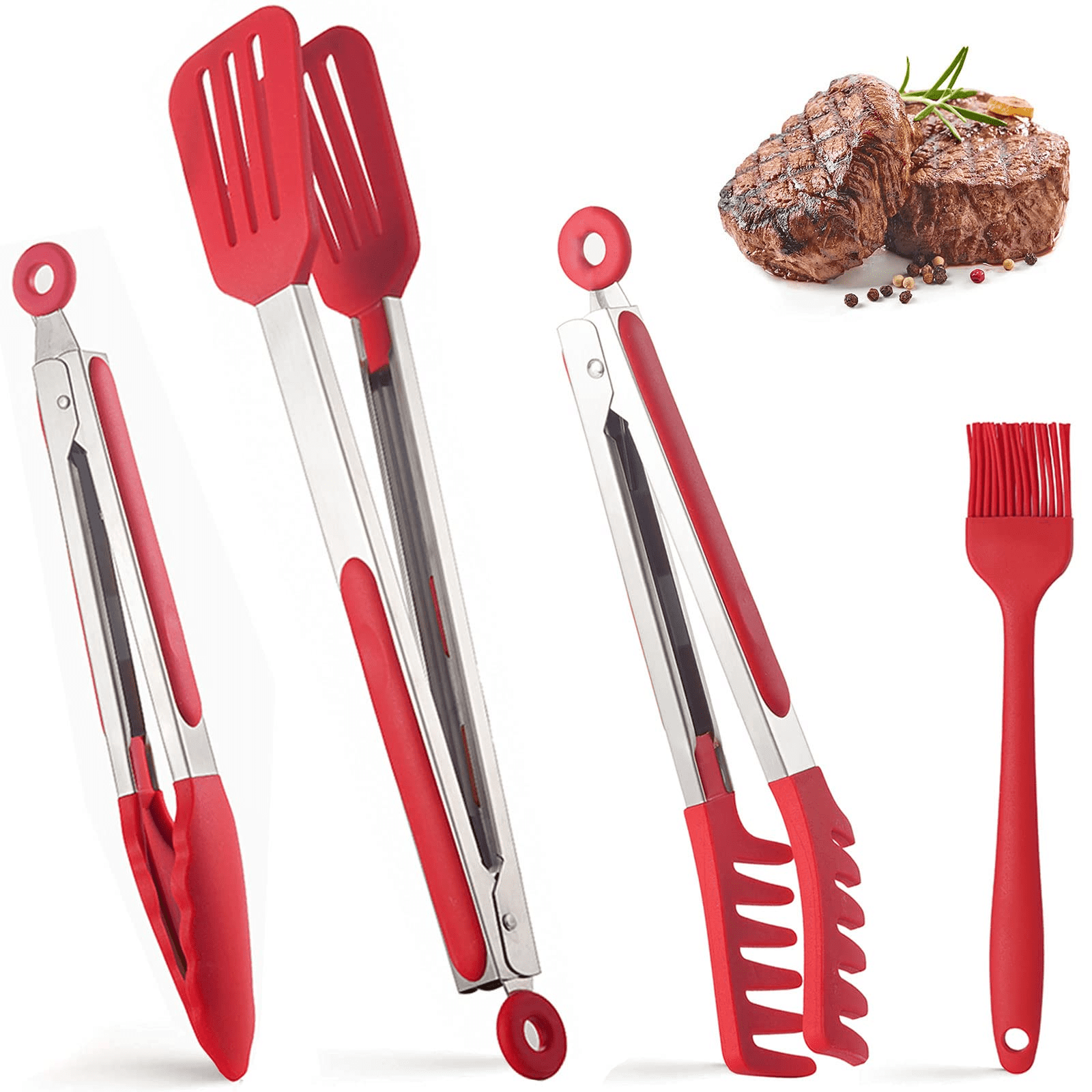 4 Pack Silicone Cooking Kitchen Tongs Kit Kitchen Tongs For Cooking With Silicone Tips, Food