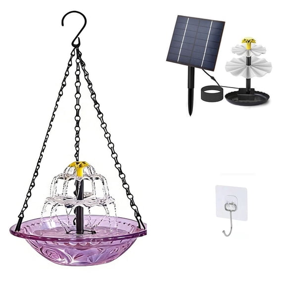 Rewenti Bloom Outdoor Garden Floating Hanging Solar Bird Feeder Birdbath Fountain Water Feature