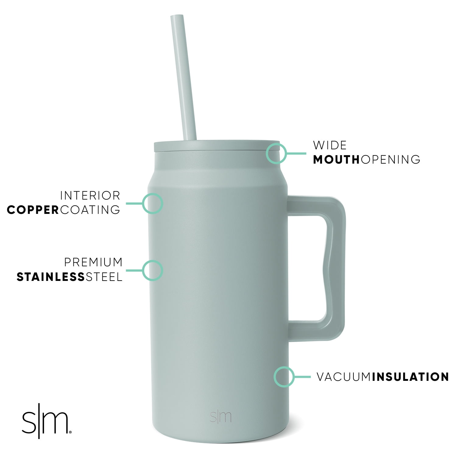 Simple Modern 50 fl oz Insulated Stainless Steel Trek Tumbler with Straw Lid | Seaglass Sage