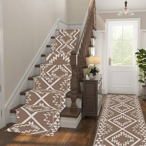 Bohemian Style Runner Rug - Vintage Washable Non-Slip Hallway Carpet for Stairs Laundry Room - Soft Polyester Floor Mat for Bedroom Living Room Home Decor
