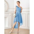 thumbnail image 5 of Manyakai Girls One Shoulder Chiffon Wedding Bridesmaid High Low Dress Pageant Prom Ball Gown Light Blue 6, 5 of 7