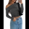 thumbnail image 2 of Blusa Informal de Larga con Cuello y Hombros Descubiertos para Mujer, Ajustada, para Salir, Estilo Y2K Gris Oscuro L, 2 of 7