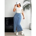thumbnail image 5 of Womens Blue High Waist Slim Fit Split Denim Midi Skirt, 5 of 8