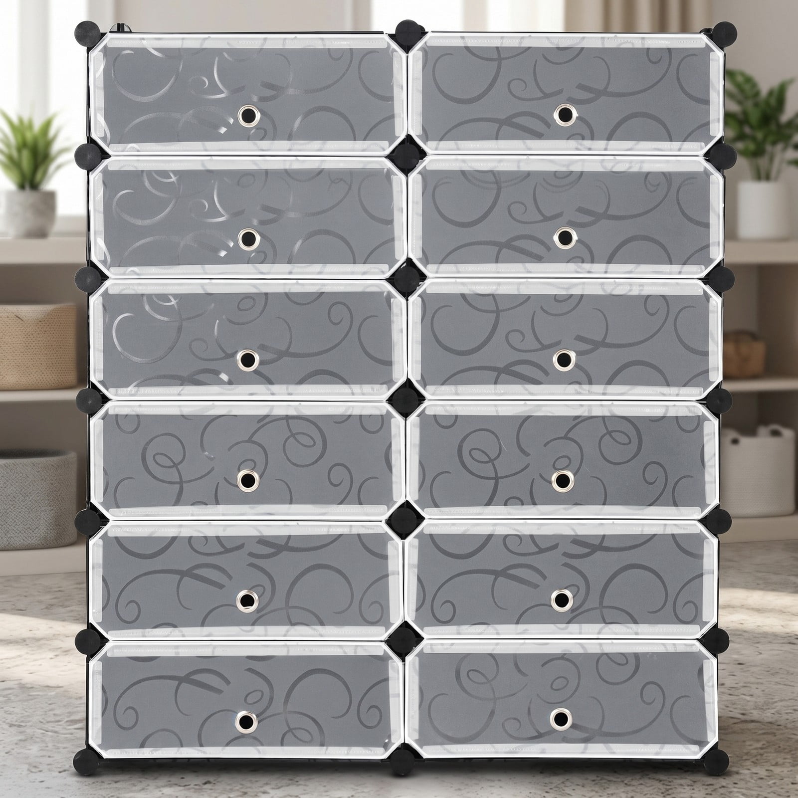 Furnibear 12-Cube DIY Shoe Rack Cabinet with Transparent Flip Doors and Ventilation Holes for Entryway Closet and Bedroom Storage, White