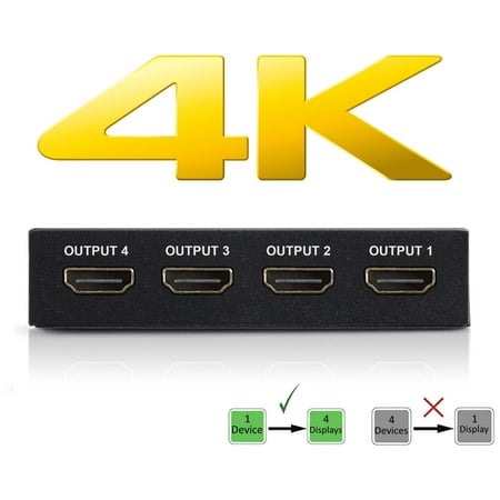 4K HDMI Splitter - 1 Input Device to 4 Displays. Save Money by Ditching Extra Cable Boxes - Powerful Signal Transfer Up to 65ft. Record & Stream Games from PS4, XBOX ONE &
