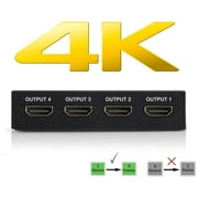 4K HDMI Splitter - 1 Input Device to 4 Displays. Save Money by Ditching Extra Cable Boxes - Powerful Signal Transfer Up to 65ft. Record & Stream Games from PS4, XBOX ONE & more
