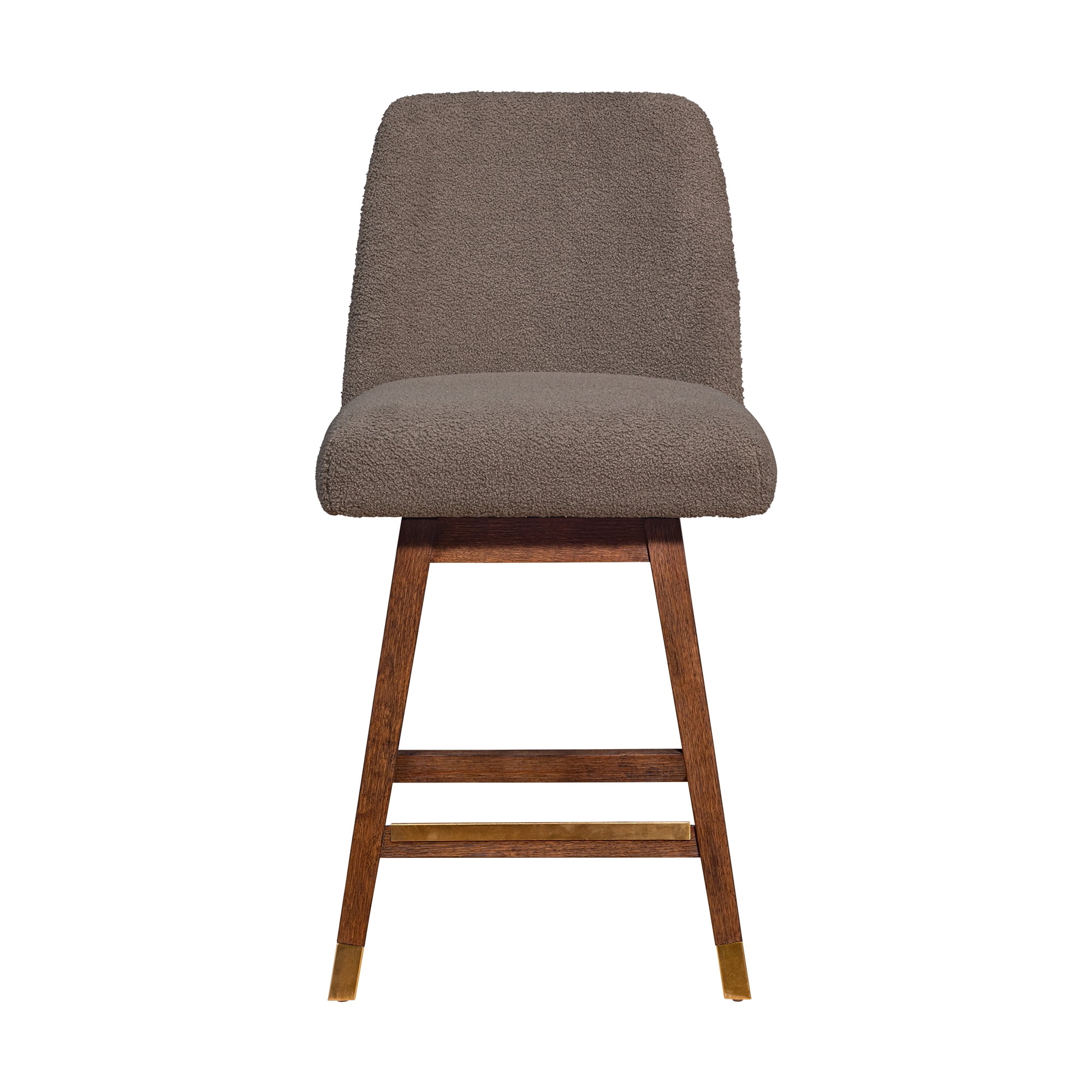 Amelia Swivel Counter Stool in Brown Oak Wood Finish with Taupe Boucle Fabric - Set of 4