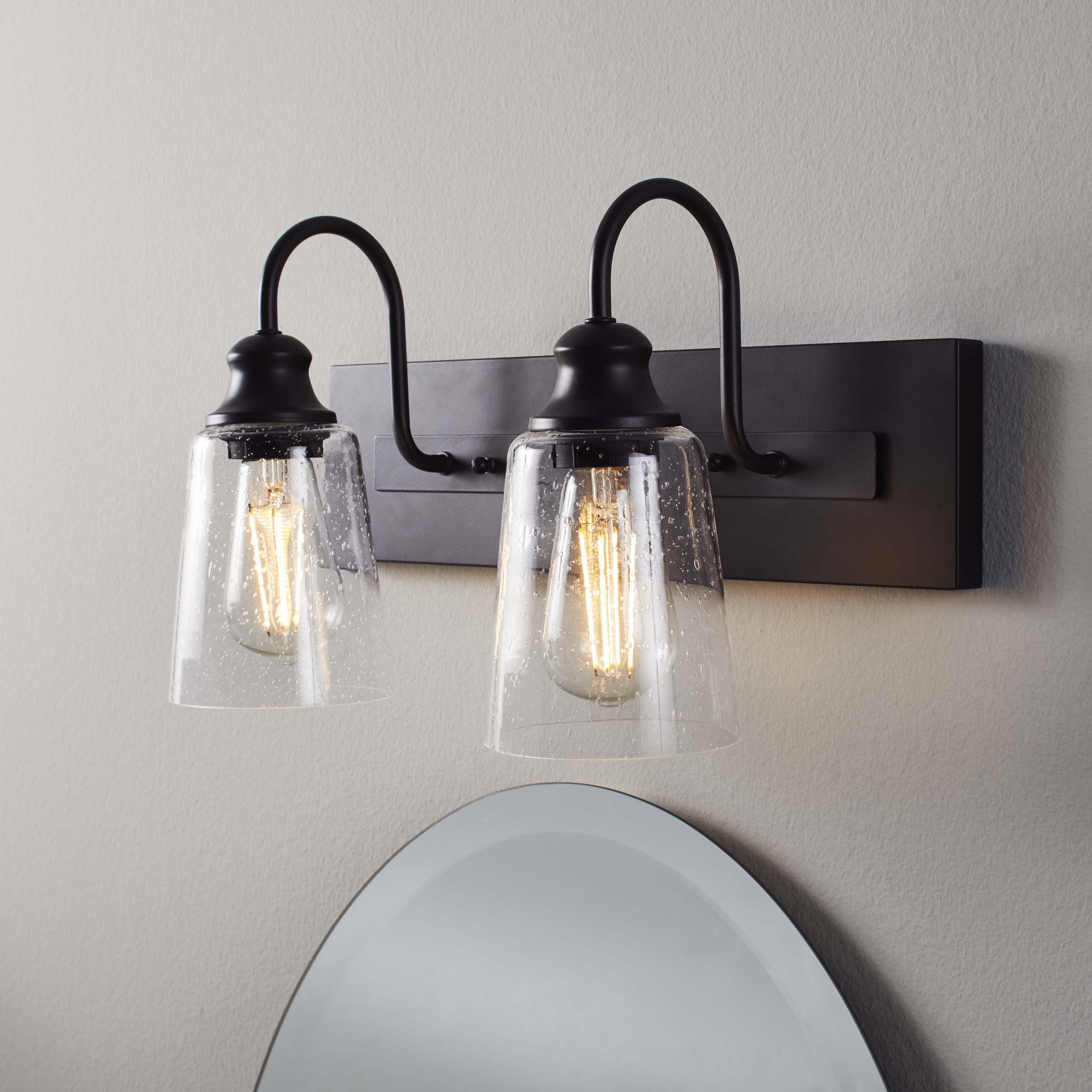 (2 pack) Better Homes & Gardens 16" Farmhouse 2-Light Bronze Vanity Light, Metal Fixture Seeded Glass Shades