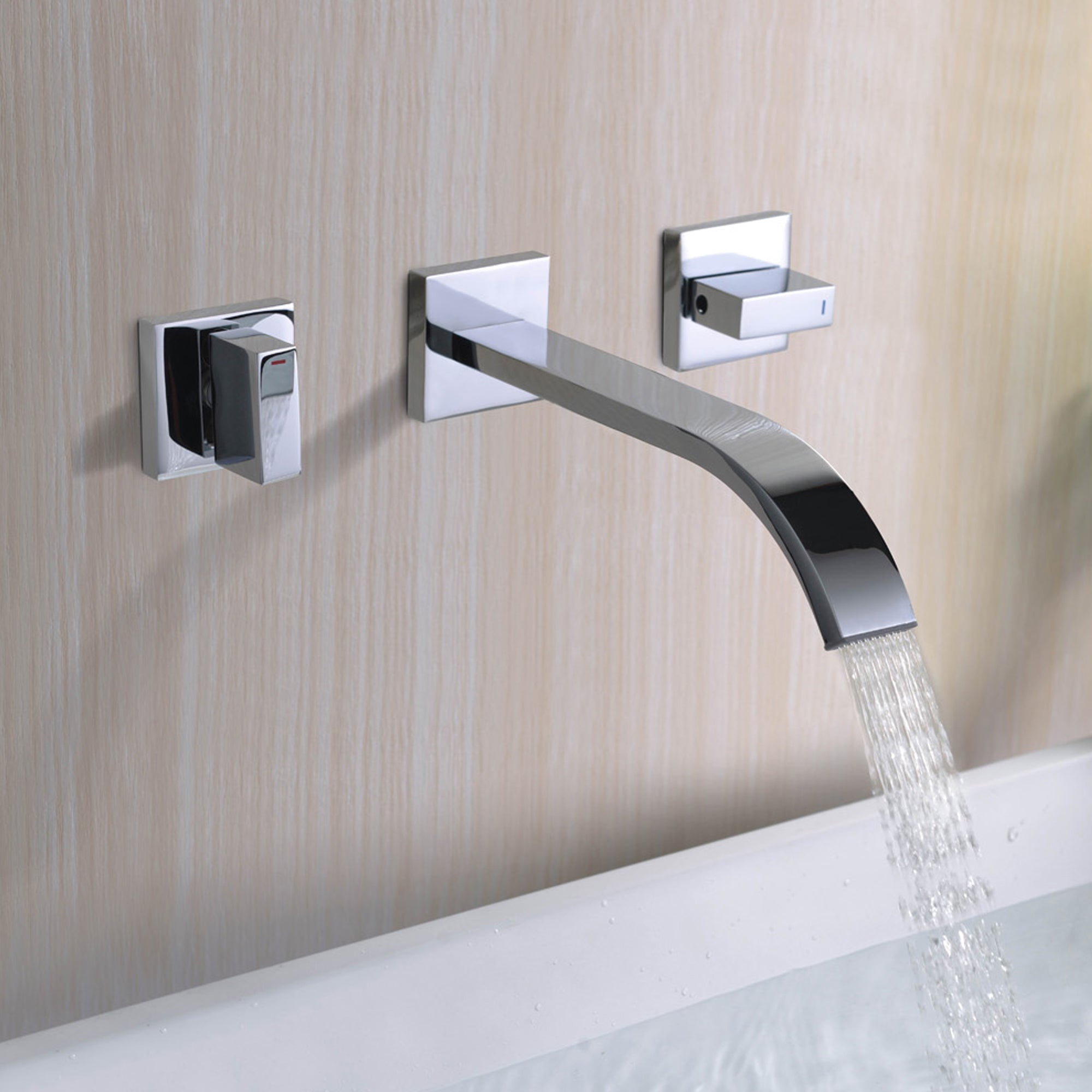 Sumerain Wall Mount Bathroom Sink Faucet, Two Handle Lavatory Faucet Brass Single Handle with Rough in Valve, Chrome
