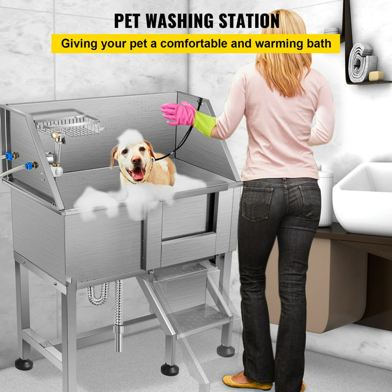 BENTISM Pet Dog Grooming Bath Tub Dog Wash Tub 38L Stainless Steel Shower  Salon 
