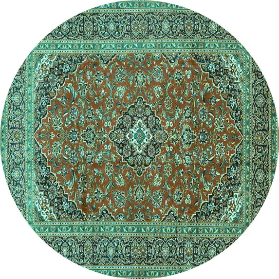 Ahgly Company Machine Washable Indoor Round Medallion Turquoise Blue Traditional Area Rugs, 6' Round