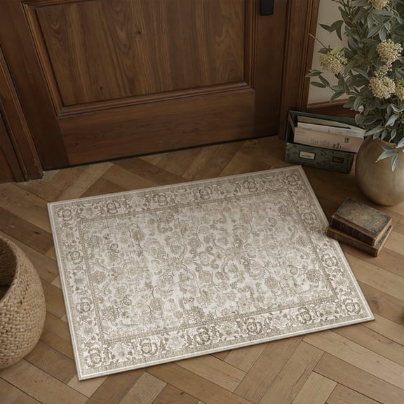 BERTHMEER 2'x3' Small Area Rugs Vintage Indoor Rugs for Dorm Entrance Entryway Bathroom Bedroom Kitchen Non Slip Washable Oriental Distressed Rugs, Brown