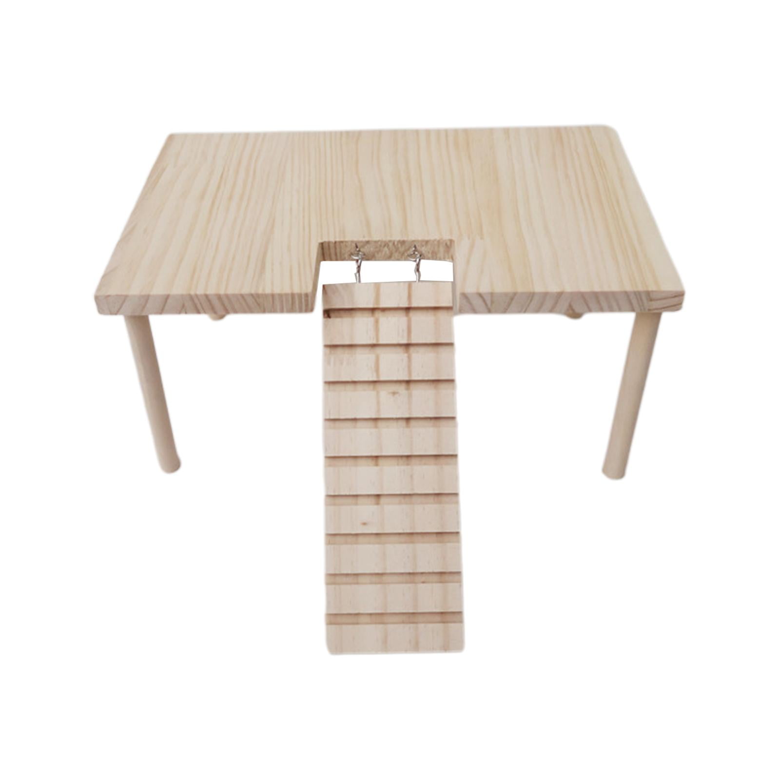 Small Animals Wooden Platform with Stairs, Wooden Toys Table, Durable, Stable with Pillars for Hamster, Parrot, Chinchilla, Birds Supplies 32cmx20.5cmx15.5cm