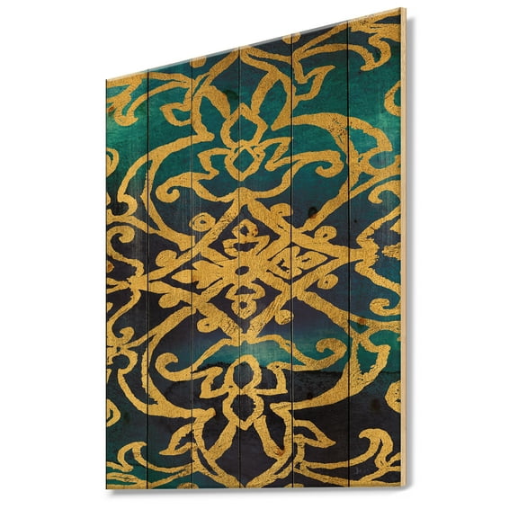 Designart 'metallic Glam Indigo Form II' Transitional Print on Natural Pine Wood