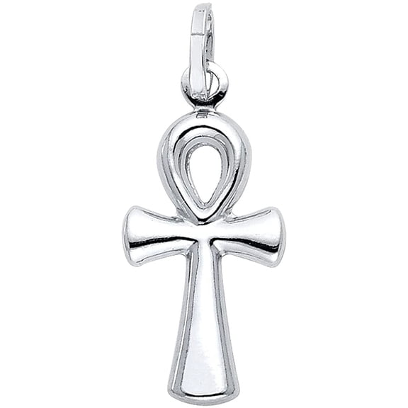 TGDJ 14K Real White Gold Ankh Cross Pendant Charm Religious (26x13 mm)