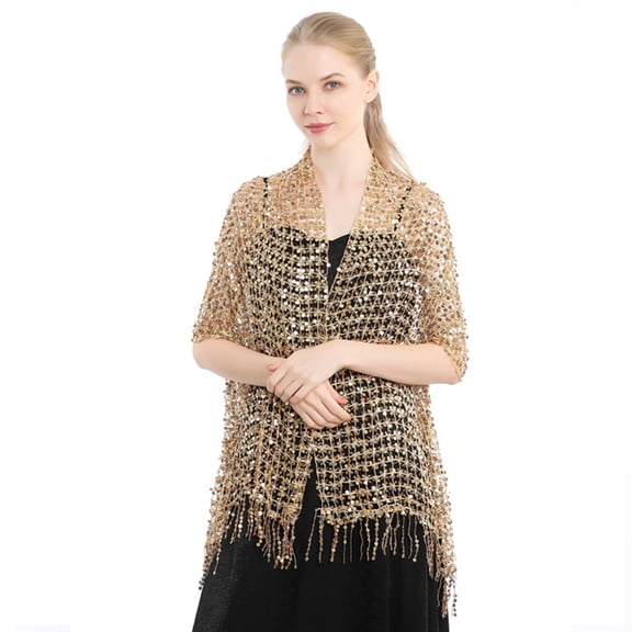 Delicate Tassels Trim Shawl for Ladies Summer Lightweight Shawls Wedding Party Scarf with Shinning Sequins