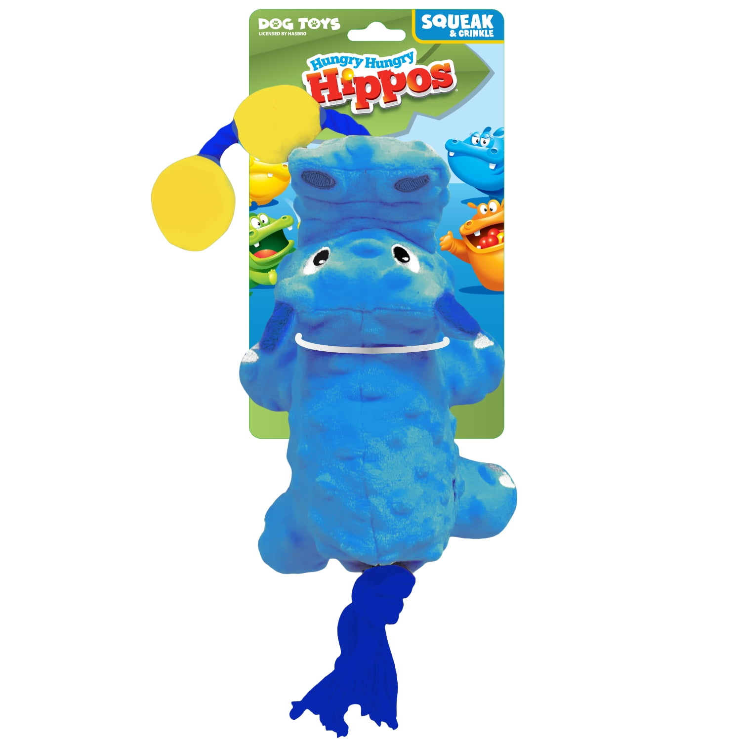 Hasbro Hungry Hungry Hippos Squeak & Crinkle Plush Tug Dog Toy, Blue