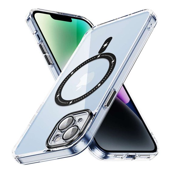 Bemz Magnetic Case for iPhone 15 with Camera Lens Protection (Compatible with MagSafe) Shockproof Reinforced Air Corner Transparent Cover (Black)
