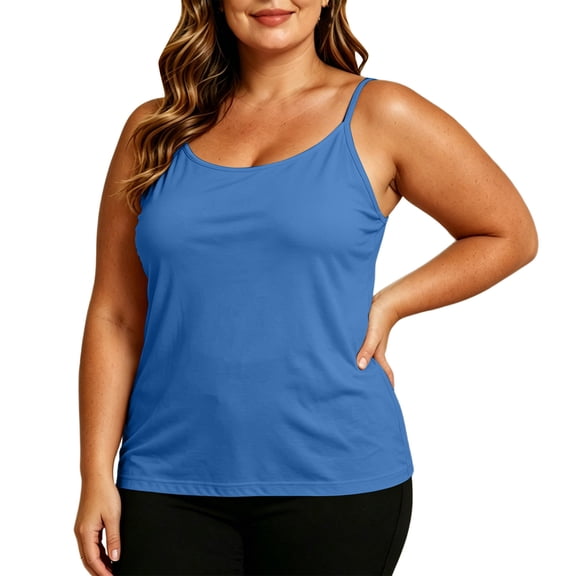 Tsesme Plus Size Camisole for Women, Adjustable Spaghetti Strap Tank Tops with Built-In Bra, Loose Sleeveless Cami Tops 5XL