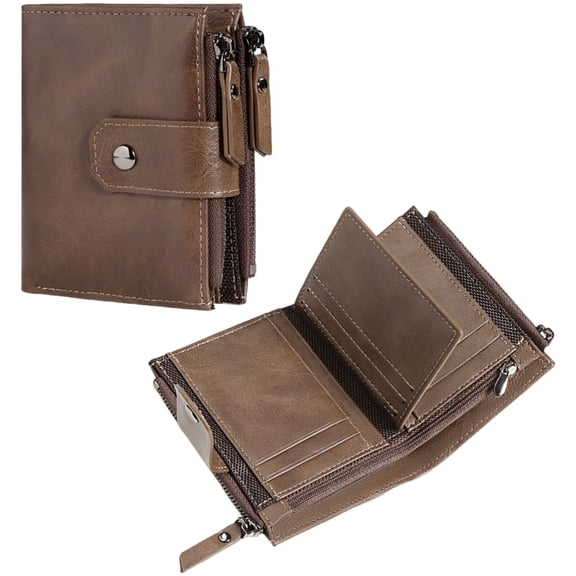 Wallets for Men, RFID Blocking Wallet with 13 Card Slots and 2 Zipper Coin Pockets, Retro Coffee PU Leather Wallets, Multi-Functional Bifold Mens Wallet for Daily Use Business Travel