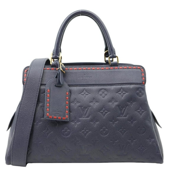 Pre-Owned Louis Vuitton Vosges MM Whipstitch Monogram Empreinte Leather Shoulder Bag Navy Blue