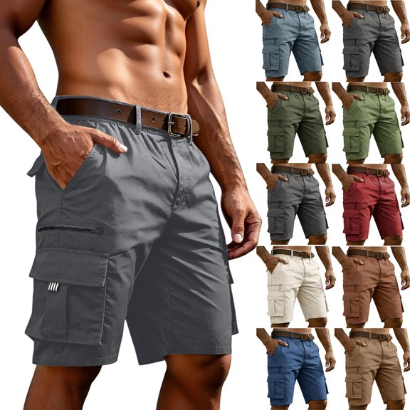 Men's Cargo Shorts Quick Dry Lightweight Knee Length Bermuda Shorts with Pockets Elastic Waist Work Hiking Short Dark Gray L