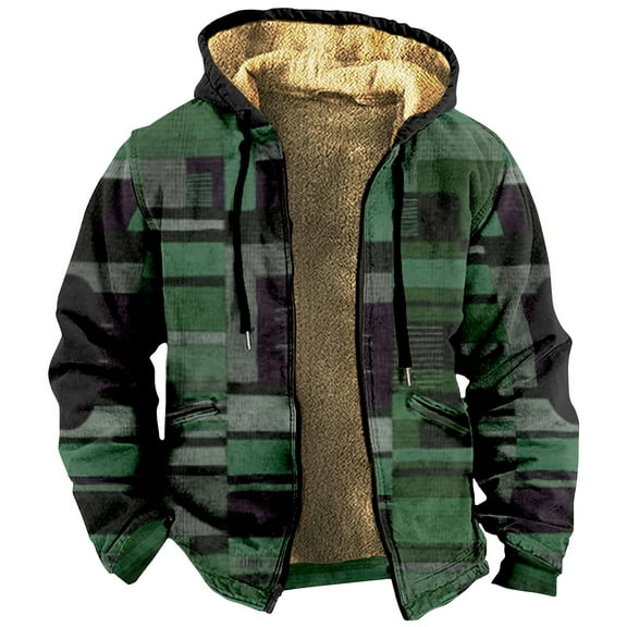 GXIPO Heavy Thick Flannel Plaid Jacket Sherpa Fleece Lined Hoodies for Men Zip Up Winter Warm Coat Buffalo Zipper Sweatshirt Dark Green 6XL