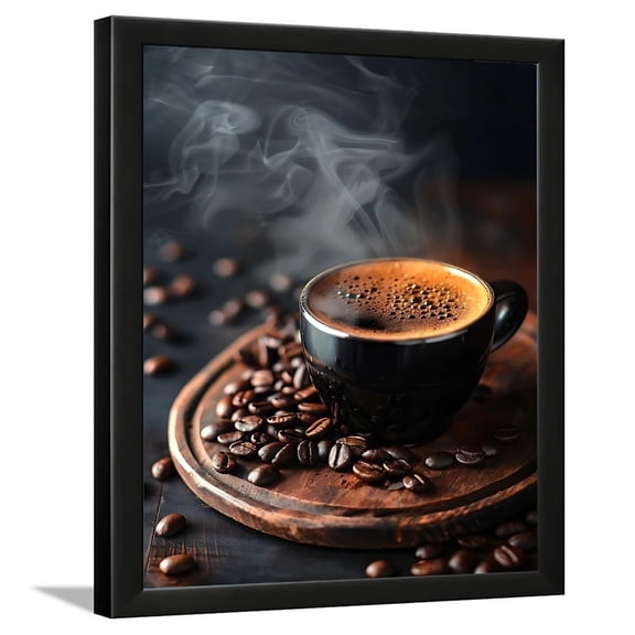 Coffee Lovers Canvas Unframed Wall Art Steaming Espresso Cup with Coffee Beans – Rustic Kitchen & Cafe Decor 9x11 inch