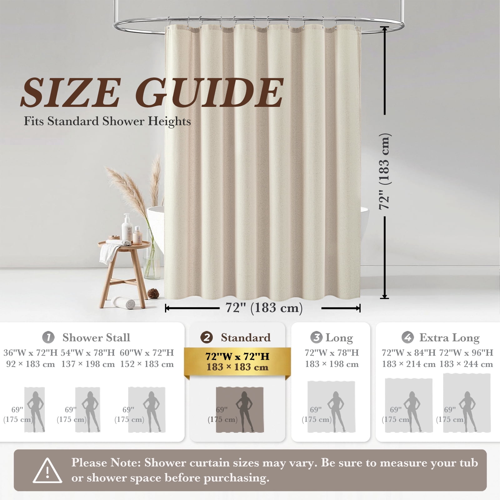 NixiYa Linen Shower Curtain Farmhouse Heavy Duty Fabric Shower Curtain for Bathroom,Beige,72"x72"