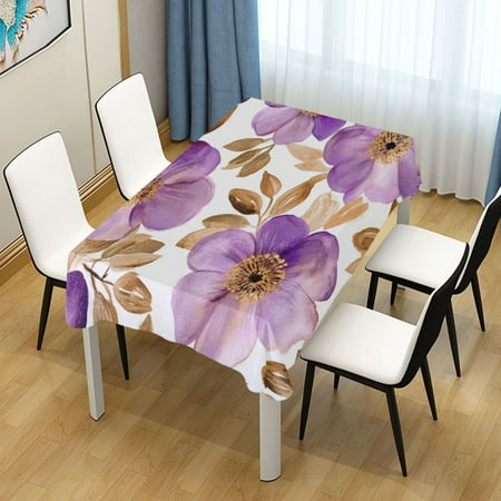 

60x108 Inch Tablecloth Polyester Square Tablecloth for Home Kitchen Dinner Decor Purple and Gold Watercolor Floral