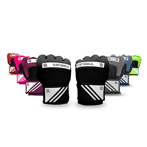 Sanabul Gel Hand Wraps For Boxing Gloves Mma Muay Thai Kick Boxing Quick Wraps For Men & Women Inner Boxing Hand Wrap For Gloves Padded Knuckle Wrist Wrap (Black/White S/M)
