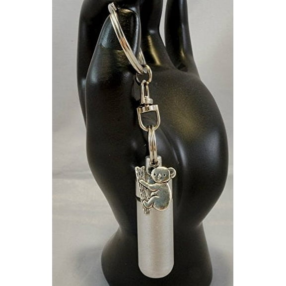 Silver KOALA BEAR CREMATION URN Keepsake with ENGRAVED HEART on Swivel Stainless Steel Key Chain, with Velvet Pouch & Fill Kit