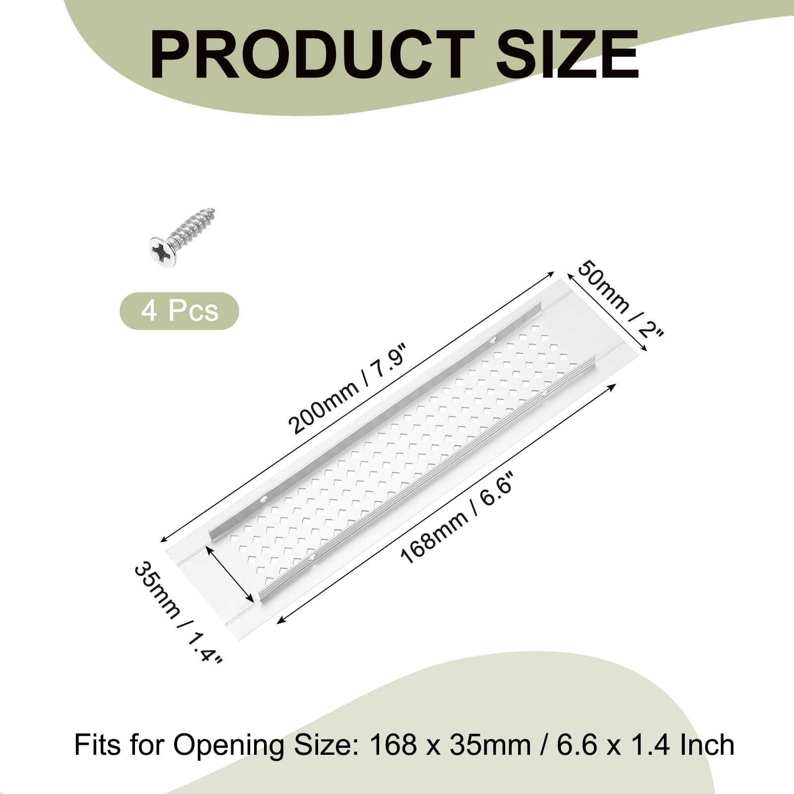 Uxcell 2Pcs 8 x 2" Door Air Vent Cover Grille Ventilation Cover with Screw Silver