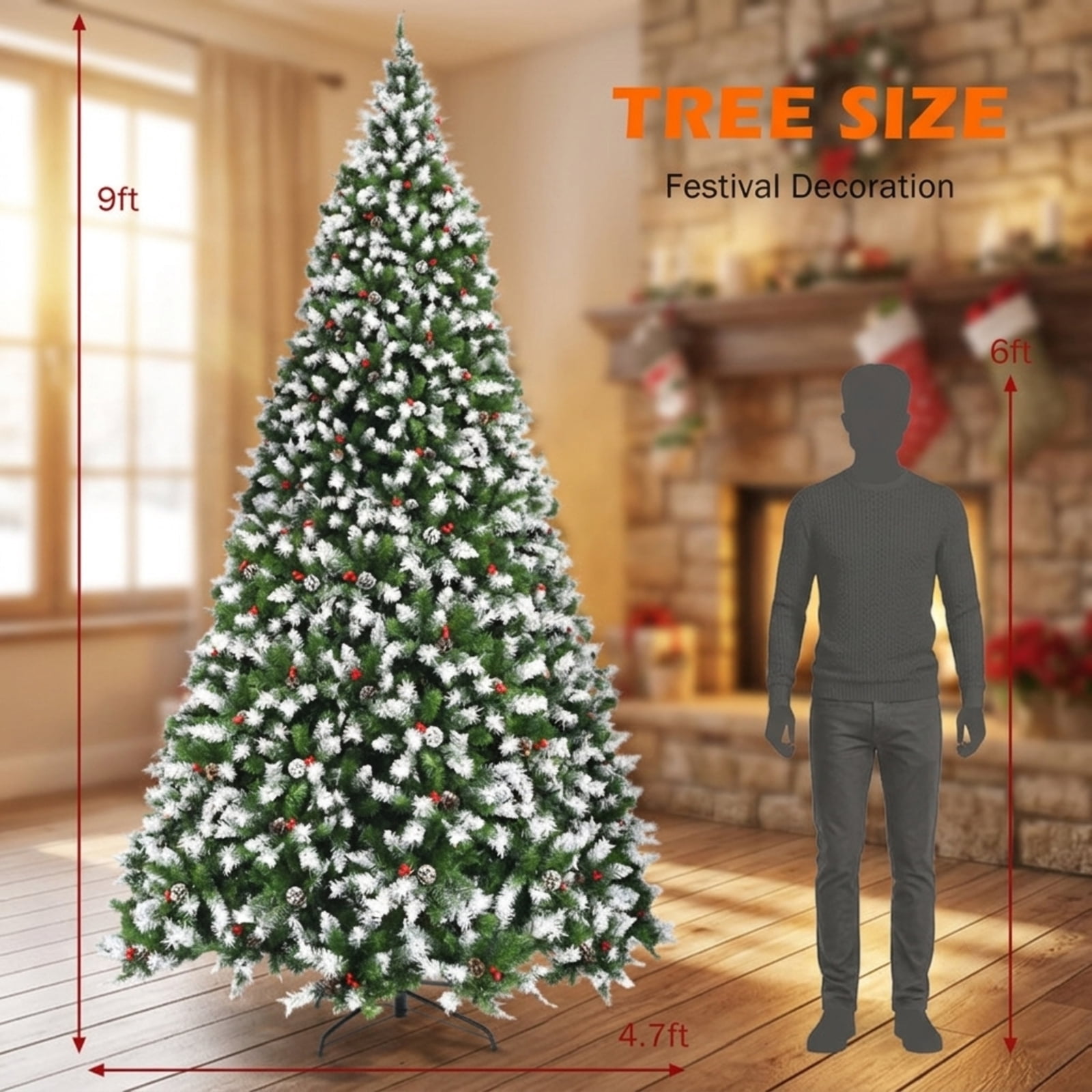 RUIE, 9 ft, Artificial Christmas Tree, with 900 LED Lights, 2058 Branch Tips, Green Holiday Xmas Tree for Indoor Home Office Decoration