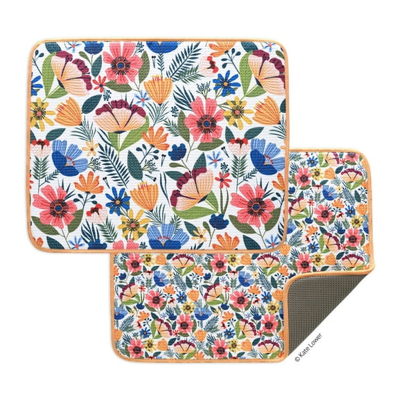 Field Of Flowers Microfiber Dish Drying Mat,Set of 2